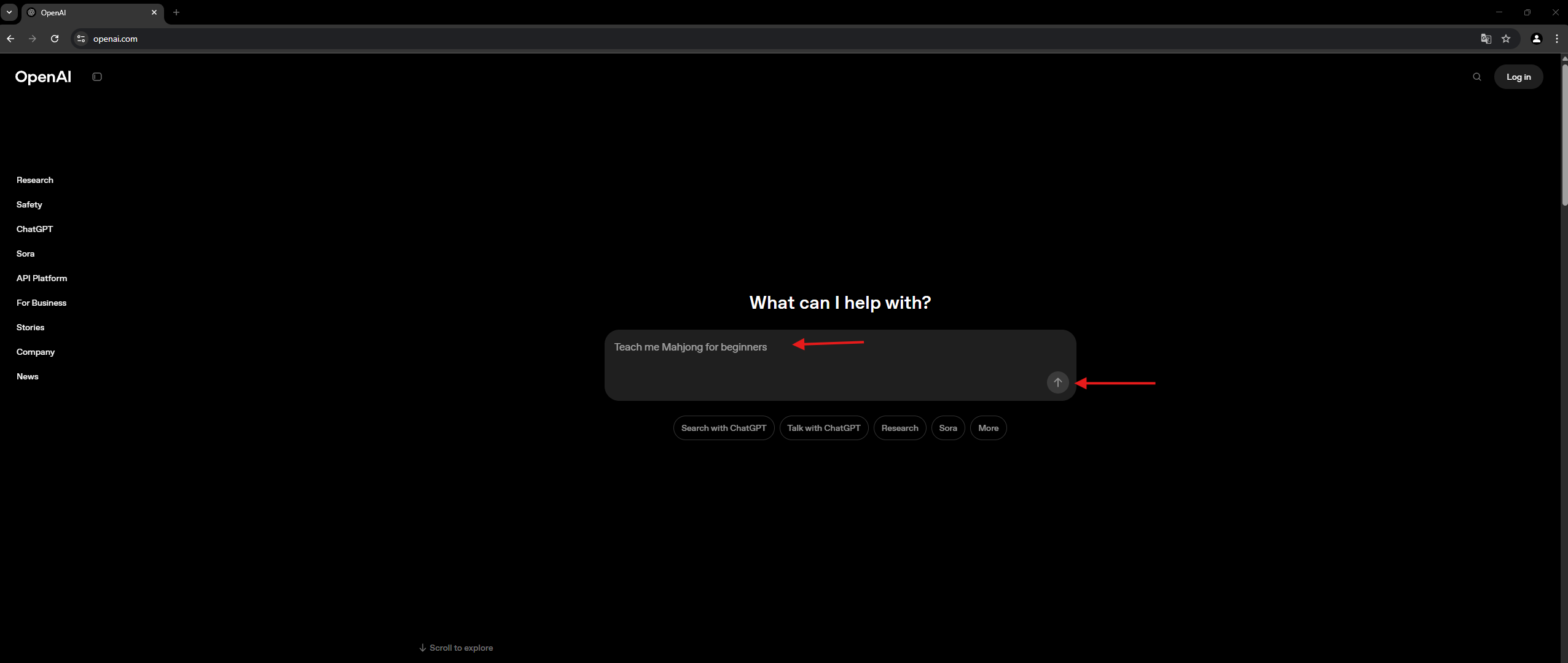 ChatGPT first view screenshot
