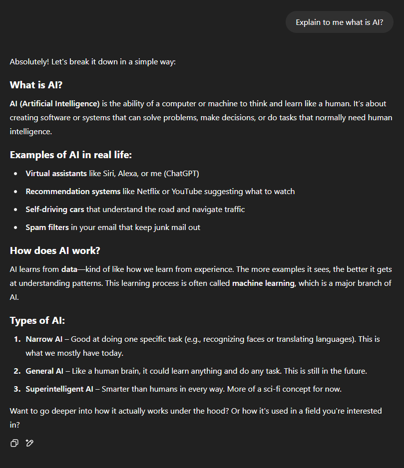 First prompt example in ChatGPT