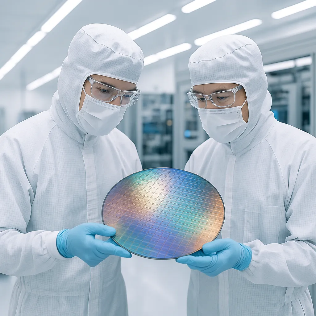 Illustration of chip production in cleanroom environment